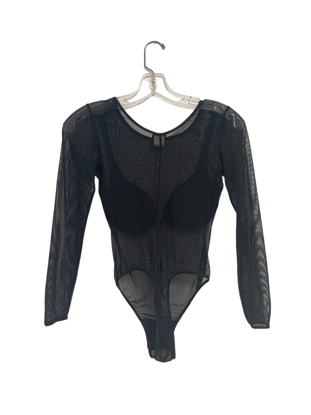 VTG Fredericks Of Hollywood Black Thong Sheer Bodysuit Padded Bra Dancer Small